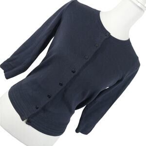 TALBOTS! SWEETLY SIMPLE & ELEGANT 3/4 SLEEVE BLACK CARDIGAN SWEATER! SZ P (XS)